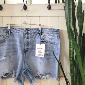 Special A Distressed Plus Size Cut-Off Blue Jean Shorts
